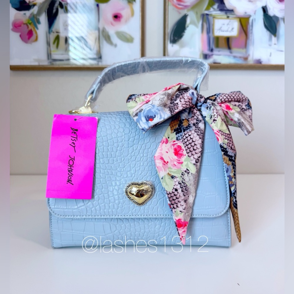 BETSEY JOHNSON Bag XOMANDY Top Handle Satchel w/ Scarf - Blue